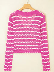 Striped Crochet Tie-Front Cardigan - kinko