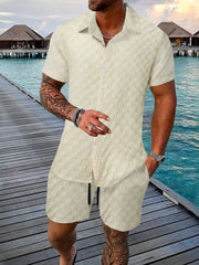 Men's Full Size Collared Neck Short Sleeve Top and Shorts Set Plus Size - kinko