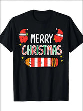 Merry Christmas Pencil Print T-Shirt - Casual Fit, Machine Washable, Perfect Holiday Gift For Men & Women, Christmas Tshirt