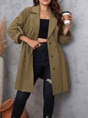 Honey Plus Size Lapel Collar Drawstring Roll-Tab Sleeve Trench Coat - kinko