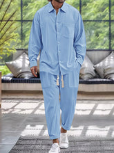 Men's Button Down Long Sleeve Shirt and Pants Set - kinko
