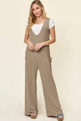Double Take Full Size Sleeveless Wide Leg Jumpsuit with Pockets - kinko