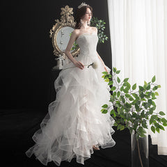 Short Front And Back Length Small Trailing Wedding Dress - kinko