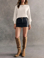 Crew Neck Long Sleeve Sweater - kinko