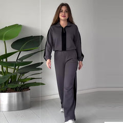 Women's Contrast Color Idle Style Casual Sweater Two-piece Set - kinko