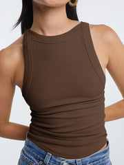 Asymmetrical Back Ribbed Crop Tank Top - kinko