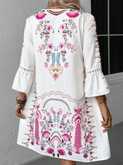 Lace Detail Printed Three-Quarter Sleeve Dress - kinko