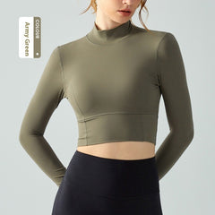 Stand Collar Fallwinter Yoga Wear Long Sleeve Women's Water Drop Semi-fixed Cup Hollow-out Beauty Back - kinko