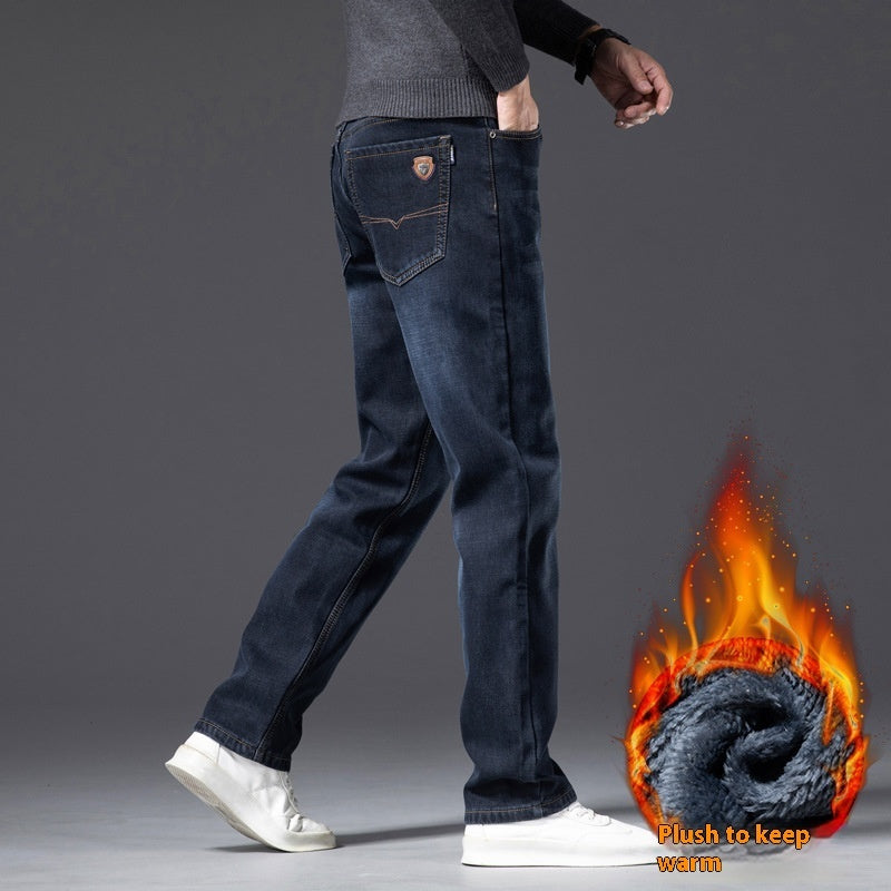 Fleece-lined Men's Loose Straight Plus Size Jeans - kinko