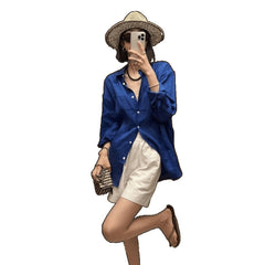 Long Linen Sleeves Thin Shirt Outer Sun Top - kinko