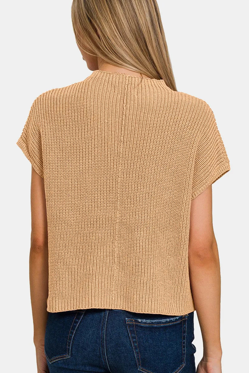 Zenana Mock Neck Short Sleeve Cropped Sweater - kinko