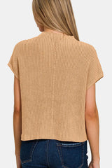 Zenana Mock Neck Short Sleeve Cropped Sweater - kinko