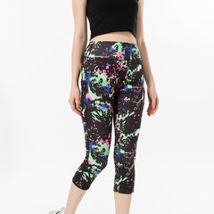 Three-color Water Drop Print Yoga Pants Pocket Cropped Leggings - kinko