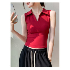 New Outdoor Slim Fit Slimming White Lapel Inner Wear Blouse - kinko