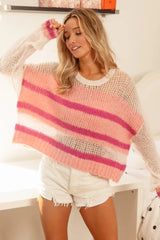 BiBi Hollow Out Yoke Detail Striped Sweater - kinko