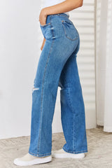 Judy Blue Full Size High Waist Distressed Straight-Leg Jeans - kinko
