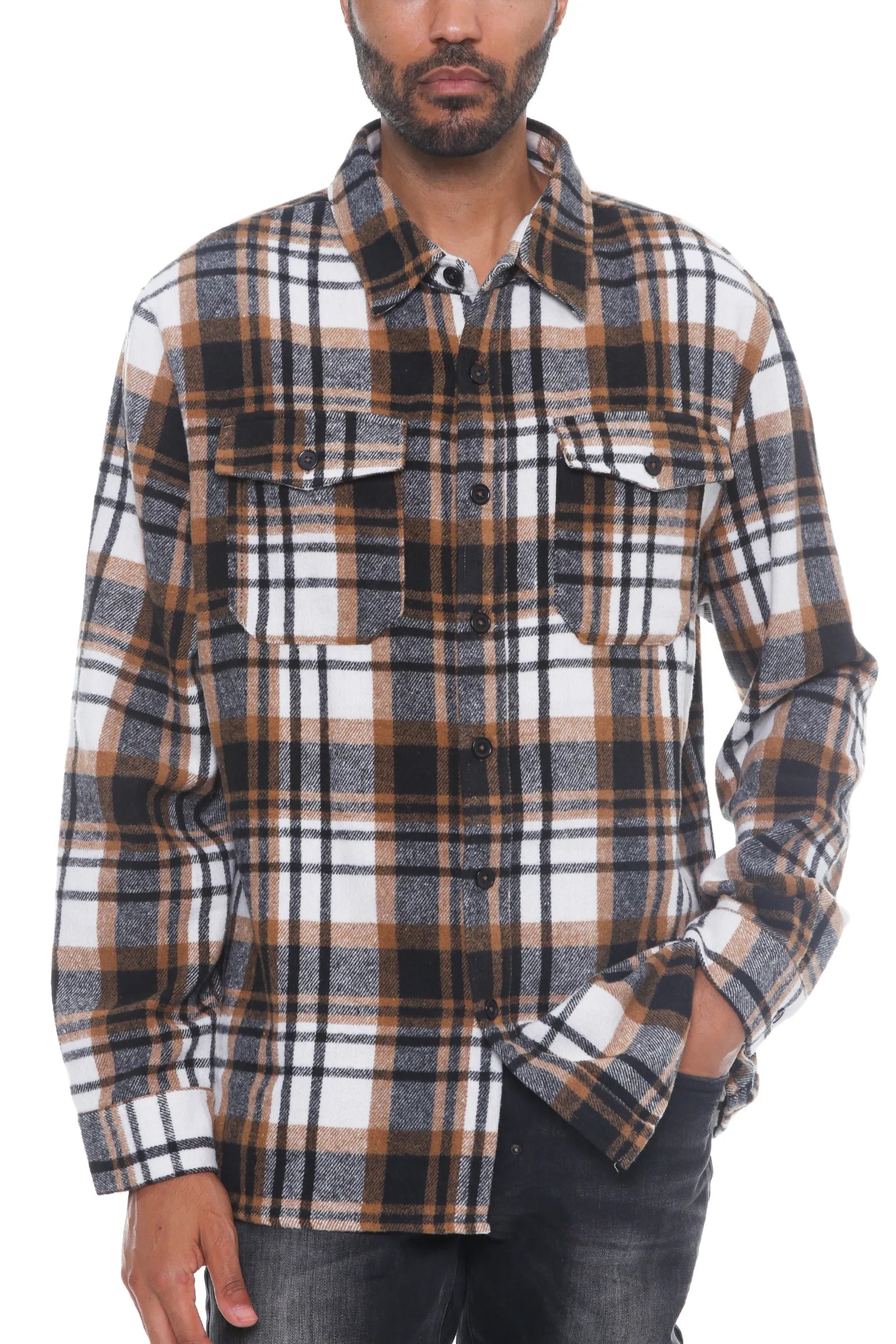 WEIV Men's Full Size Checkered Soft Flannel Shacket Plus Size - kinko