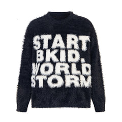 American Round Neck Mink Letter Sweater Fall Winter Couples Trendy Brand Niche
