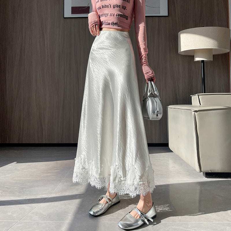Spring And Summer Lace Acetate Satin Fishtail Skirt For Women - kinko