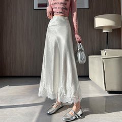 Spring And Summer Lace Acetate Satin Fishtail Skirt For Women - kinko