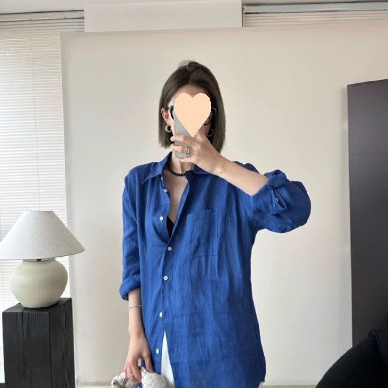 Long Linen Sleeves Thin Shirt Outer Sun Top - kinko