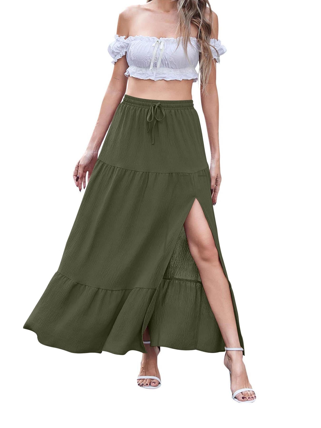 Women's Bohemian Solid Color Side Slit Skirt - kinko