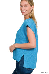 Zenana Oversized Sweater Vest with Side Slit - kinko