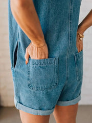 Zip Front Sleeveless Denim Romper - kinko