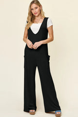 Double Take Full Size Sleeveless Wide Leg Jumpsuit with Pockets - kinko
