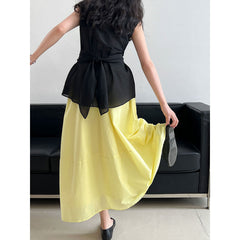 Yellow Skirt High Waist Slimming A- Line Skirt Loose Cover - kinko