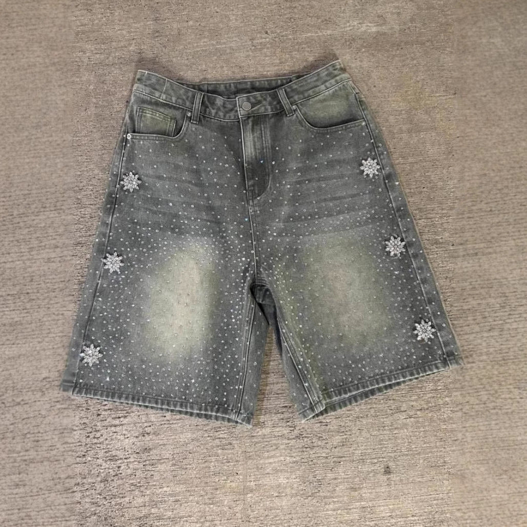 Hot Drilling Washed Denim Shorts - kinko