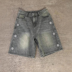 Hot Drilling Washed Denim Shorts - kinko