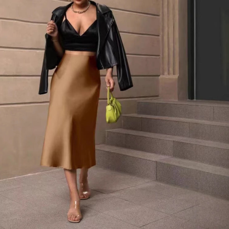 European And American Elegant Style A- Line Satin Skirt - kinko