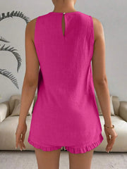 Lace Detail Round Neck Tank and Shorts Set - kinko