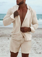 Men's Full Size Button Up Long Sleeve Shirt and Shorts Set Plus Size - kinko