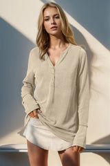 Double Take Full Size Notched Thumbhole Long Sleeve T-Shirt - kinko