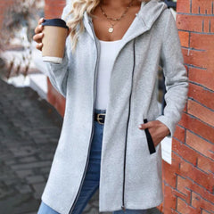 Oblique Zipper Fleece-lined Fall Winter Coat Hooded Sweater