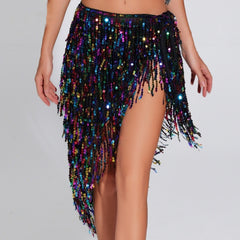 Women's Sequined Tassel Triangle Hip Bag Waist Scarf - kinko