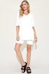 Basic Bae Bamboo Full Size V-Neck Drop Shoulder T-Shirt and Shorts Set - kinko