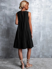 Tiered Round Neck Sleeveless Mini Tank Dress - kinko