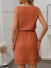 Waffle-Knit Drawstring Mini Tank Dress - kinko