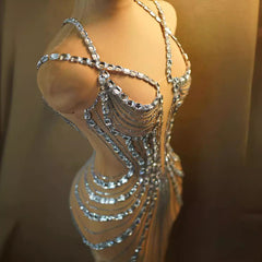 Rhinestone Feather Dress Banquet Women's Clothing - kinko