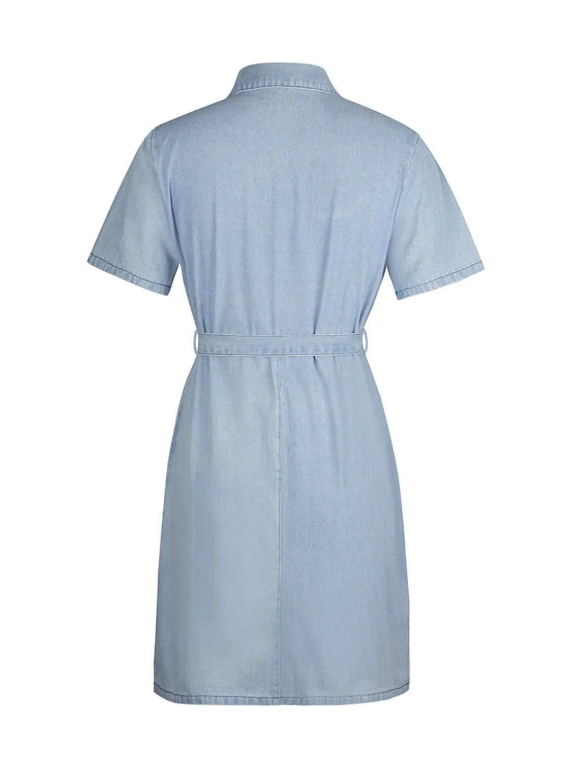 Full Size Zip Front Short Sleeve Denim Dress Plus Size - kinko