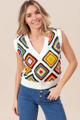 BiBi Diamond Granny Square Sweater Vest - kinko