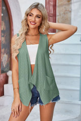 Eyelet Open Front Sleeveless Cardigan - kinko