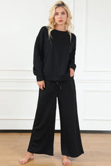 Double Take Full Size Textured Long Sleeve Top and Drawstring Pants Set - kinko