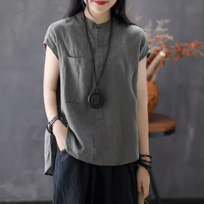 Cotton Linen Short Sleeved Shirt - kinko