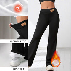 Winter High Waist Stretch Fleece Bell-bottom Pants Slimming Hip Raise - kinko