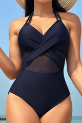 Crisscross Halter Neck One-Piece Swimwear - kinko