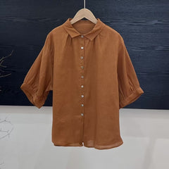 Artistic Versatile Breathable Solid Color Linen Women's Shirt - kinko